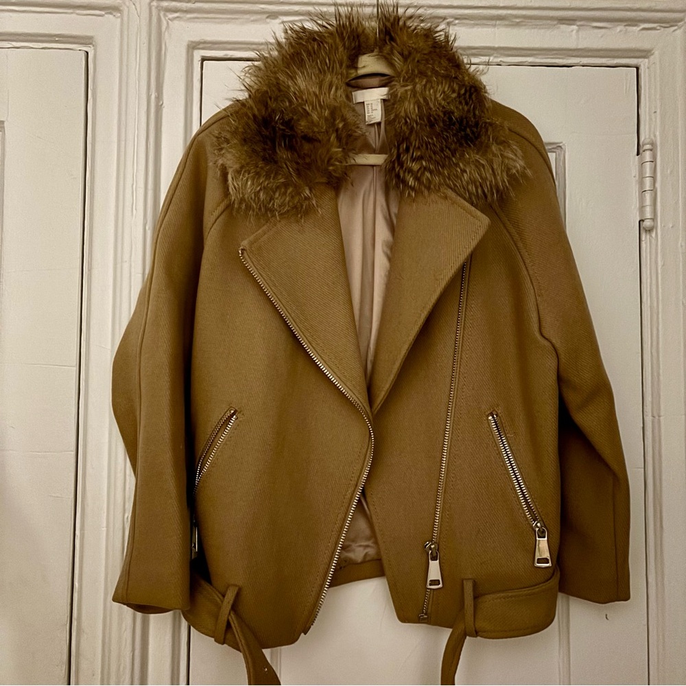 H&M Tan Faux Fur Collar Jacket